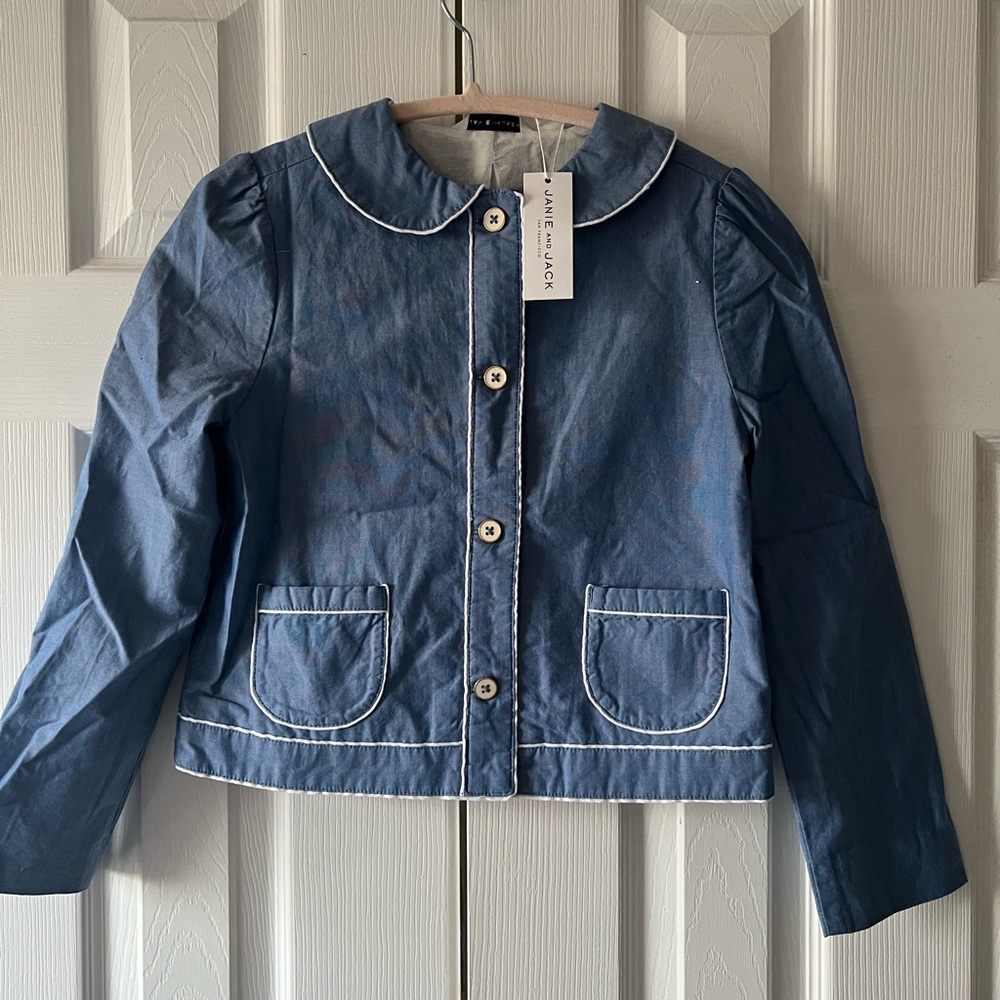 Janie & Jack Girls' Navy Cotton Button-Front Jacket